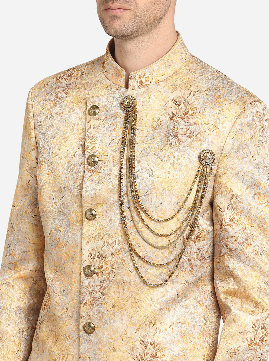 Mustard Yellow & Beige Indowestern | Azania