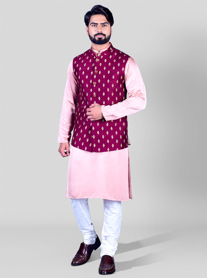 Maroon & Golden Bandhgala Jacket | Azania