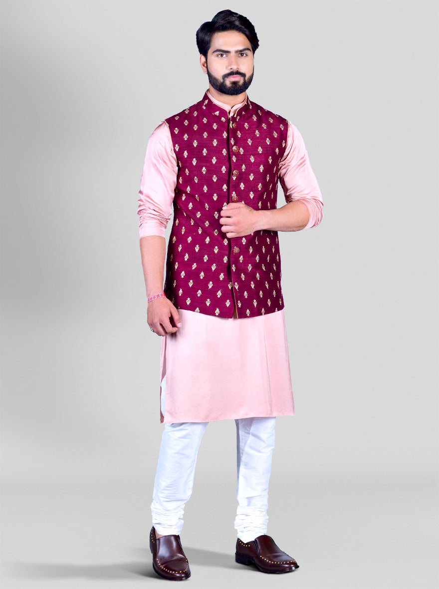 Maroon & Golden Bandhgala Jacket | Azania