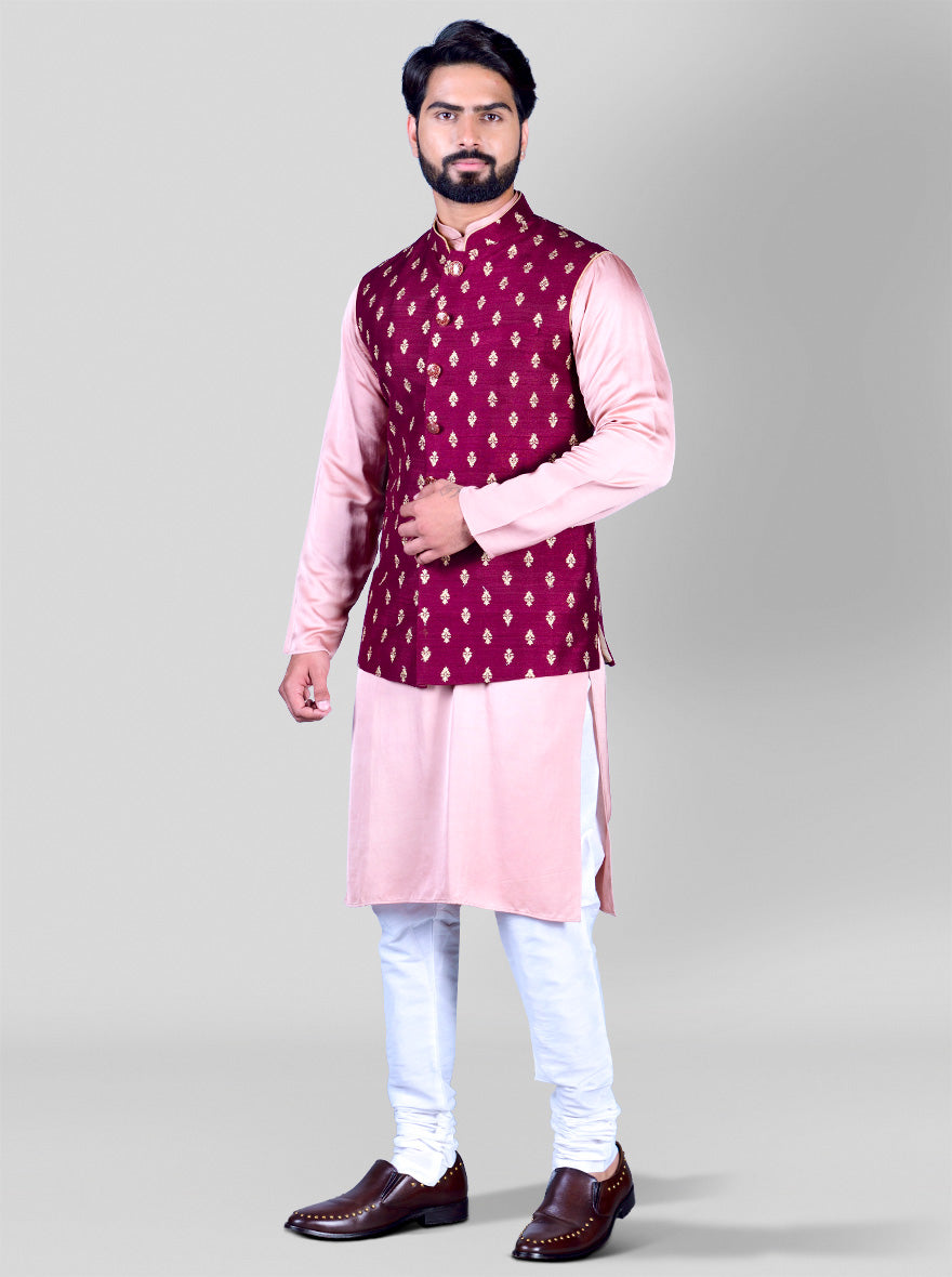 Maroon & Golden Bandhgala Jacket | Azania