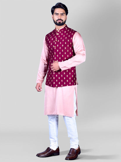 Maroon & Golden Bandhgala Jacket | Azania