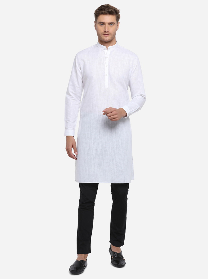 White Self Design Regular Fit Modi Kurta | JadeBlue