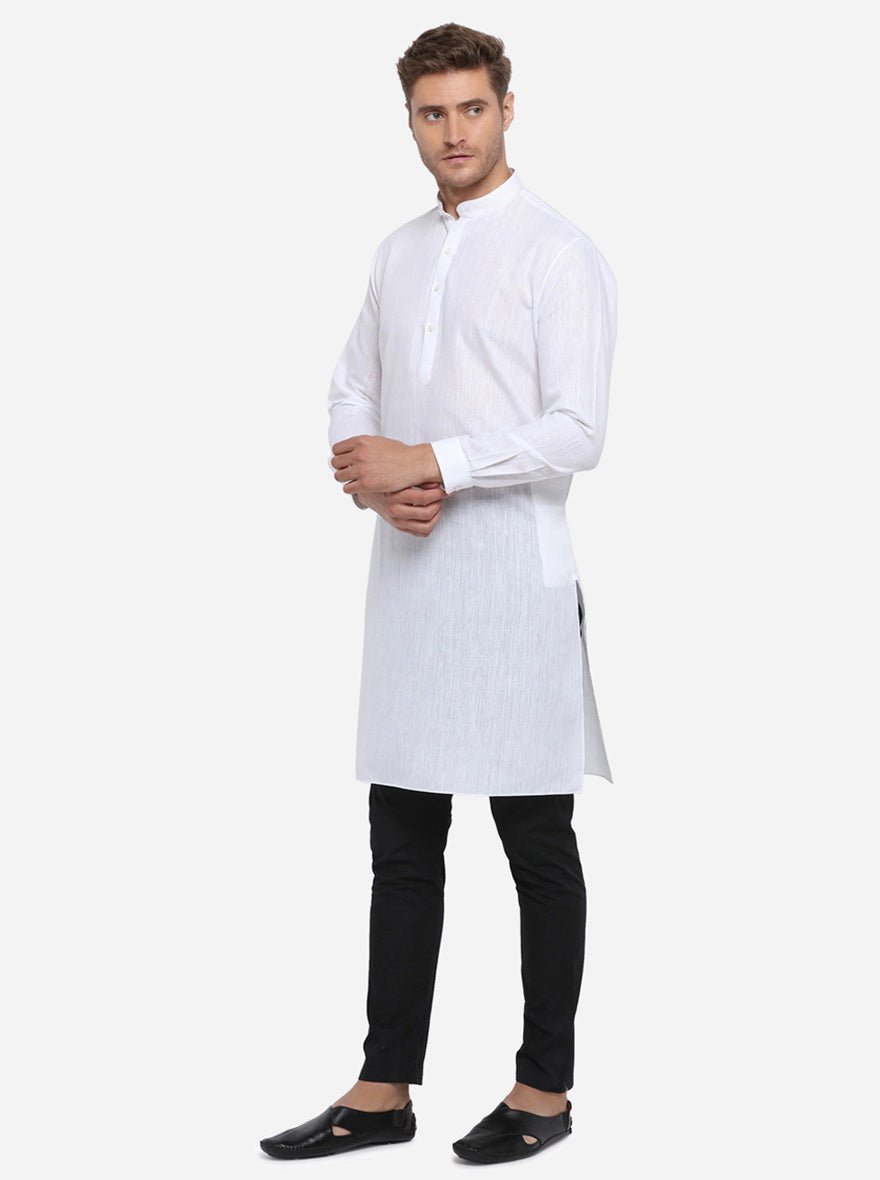 White Self Design Regular Fit Modi Kurta | JadeBlue