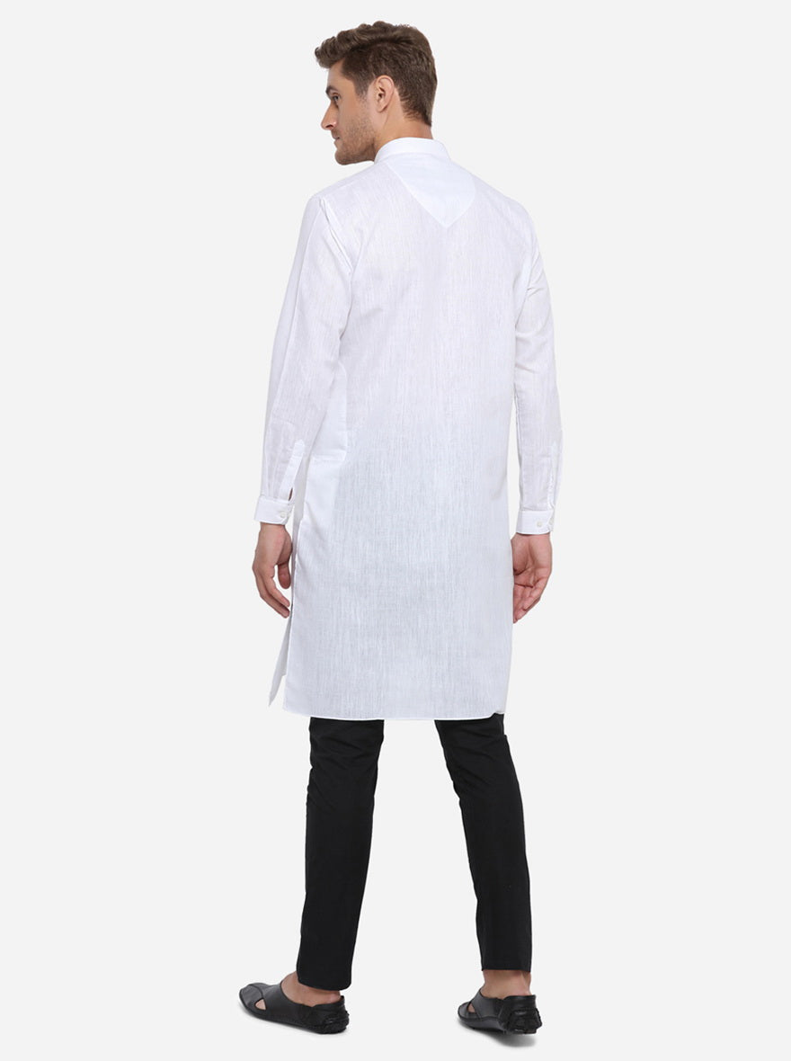 White Self Design Regular Fit Modi Kurta | JadeBlue