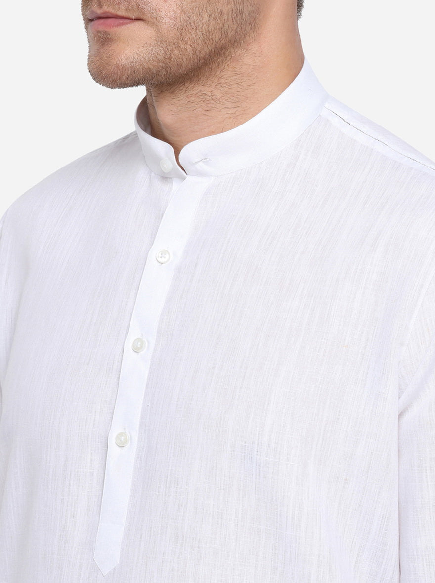 White Self Design Regular Fit Modi Kurta | JadeBlue