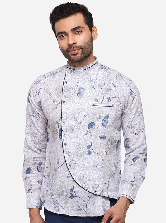 White Printed Slim Fit Party Wear Shirt | JB Studio