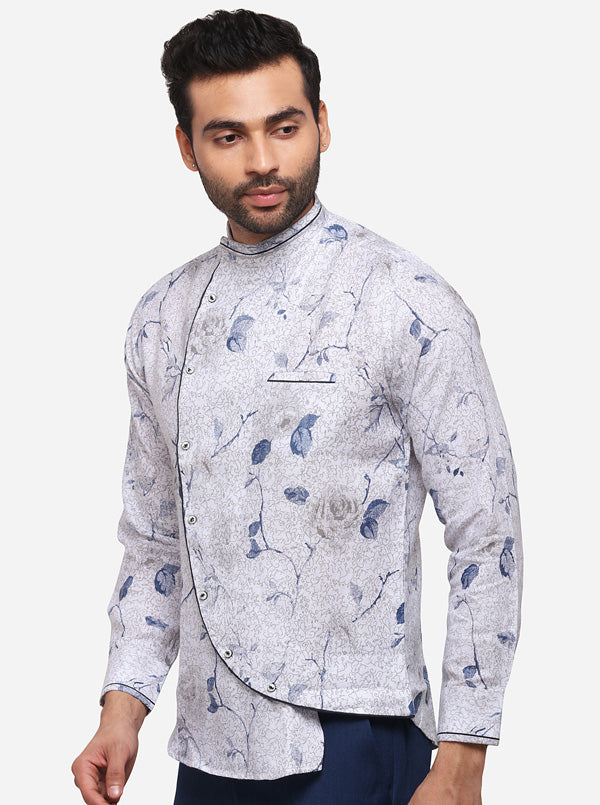 White Printed Slim Fit Party Wear Shirt | JB Studio