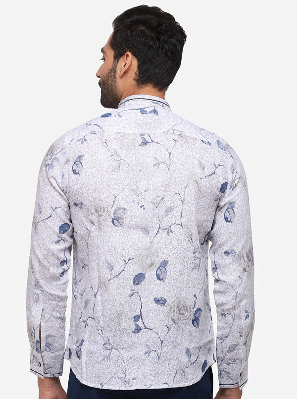 White Printed Slim Fit Party Wear Shirt | JB Studio