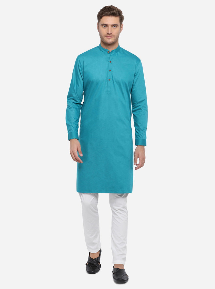 Lake Blue Self Design Regular Fit Modi Kurta | JadeBlue