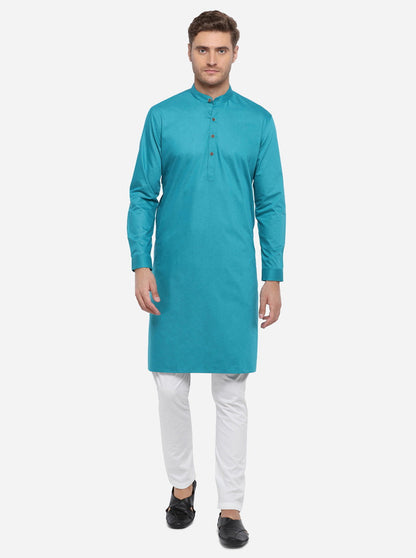 Lake Blue Self Design Regular Fit Modi Kurta | JadeBlue