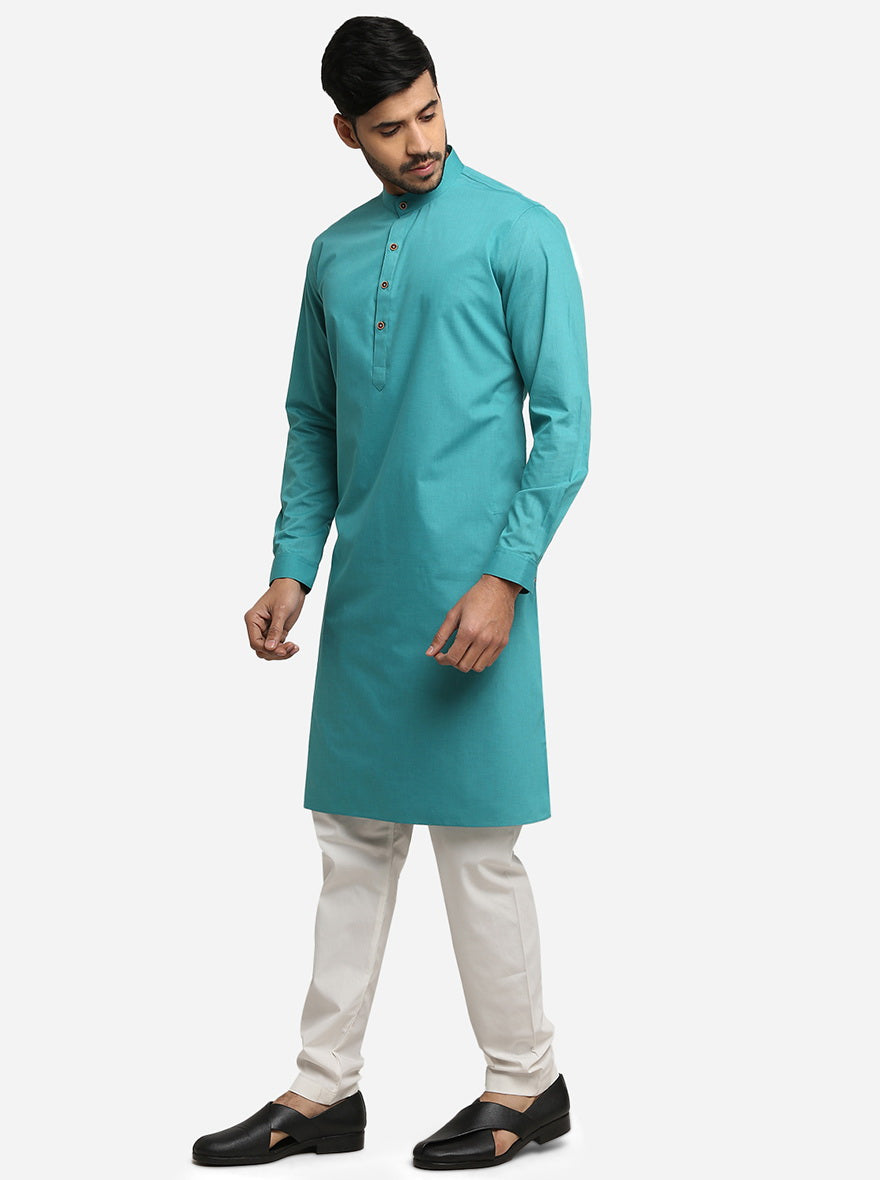Lake Blue Self Design Regular Fit Modi Kurta | JadeBlue