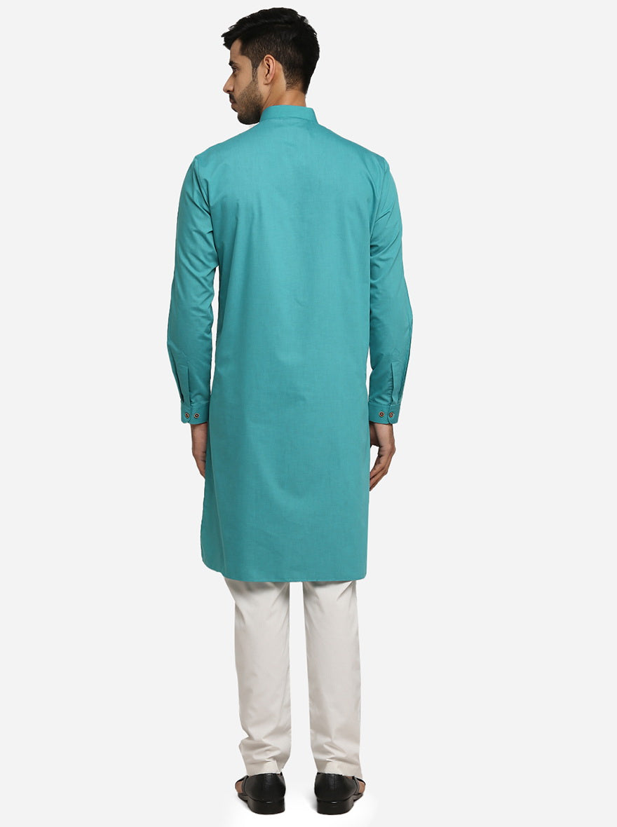 Lake Blue Self Design Regular Fit Modi Kurta | JadeBlue