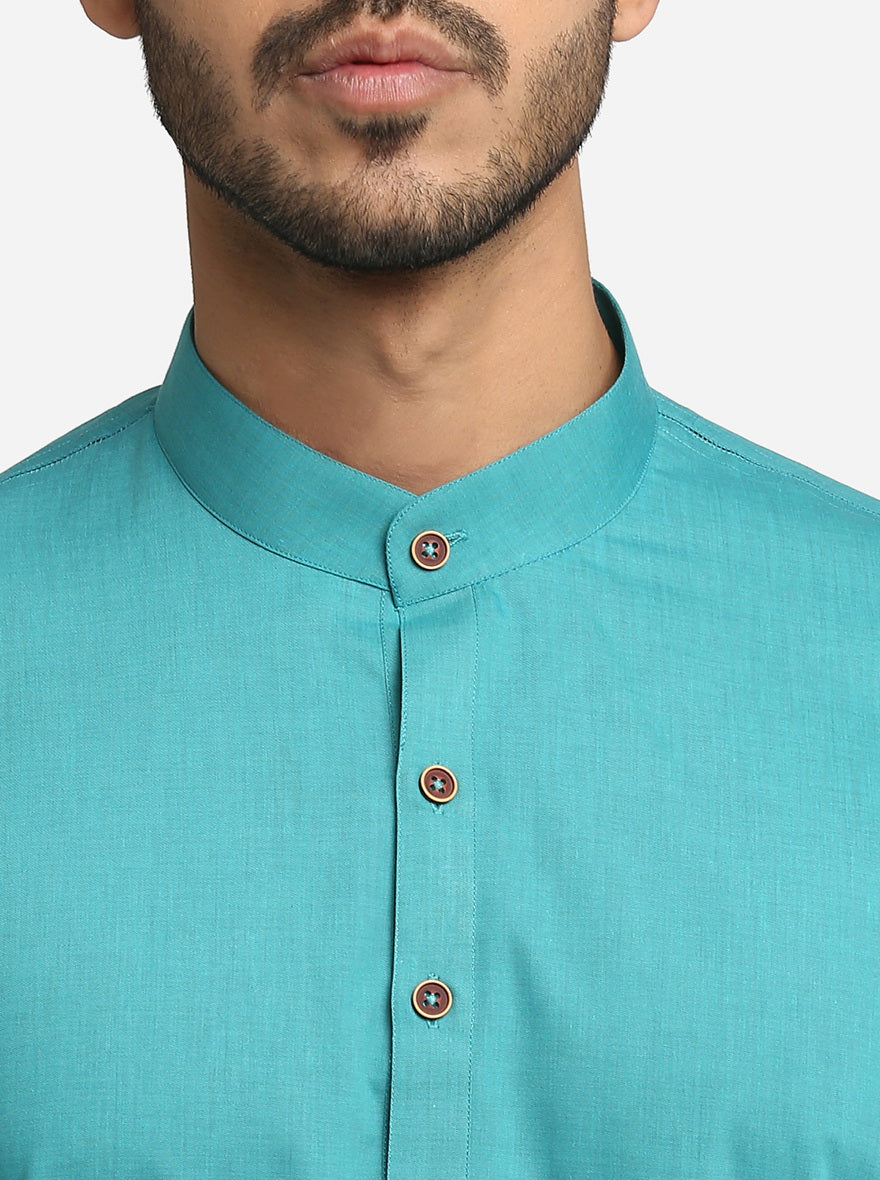 Lake Blue Self Design Regular Fit Modi Kurta | JadeBlue