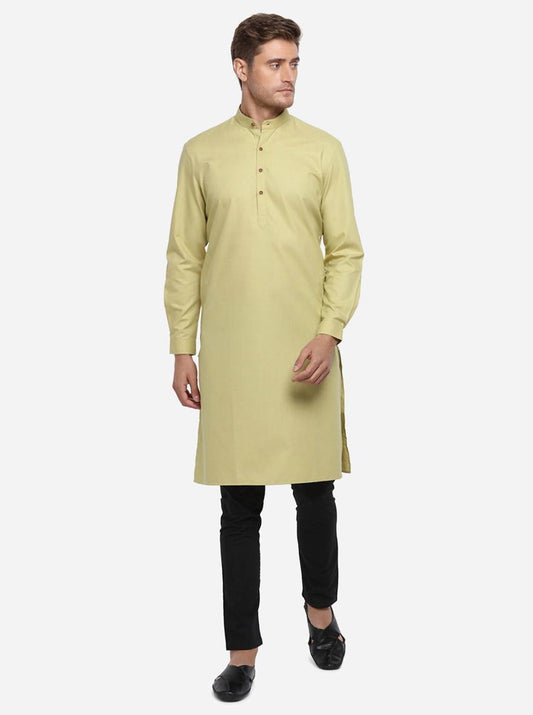 Light Mustard Self Design Regular Fit Modi Kurta | JadeBlue