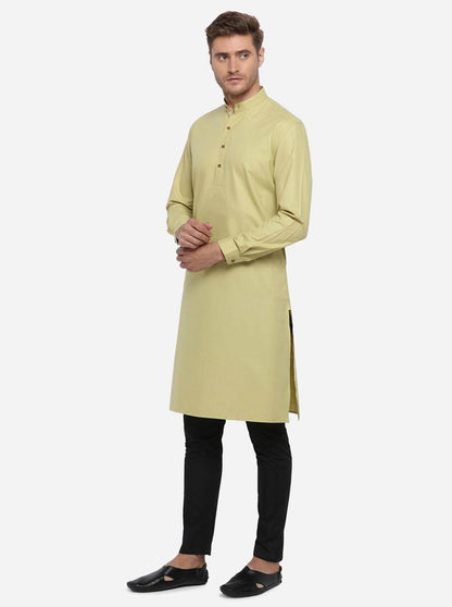 Light Mustard Self Design Regular Fit Modi Kurta | JadeBlue
