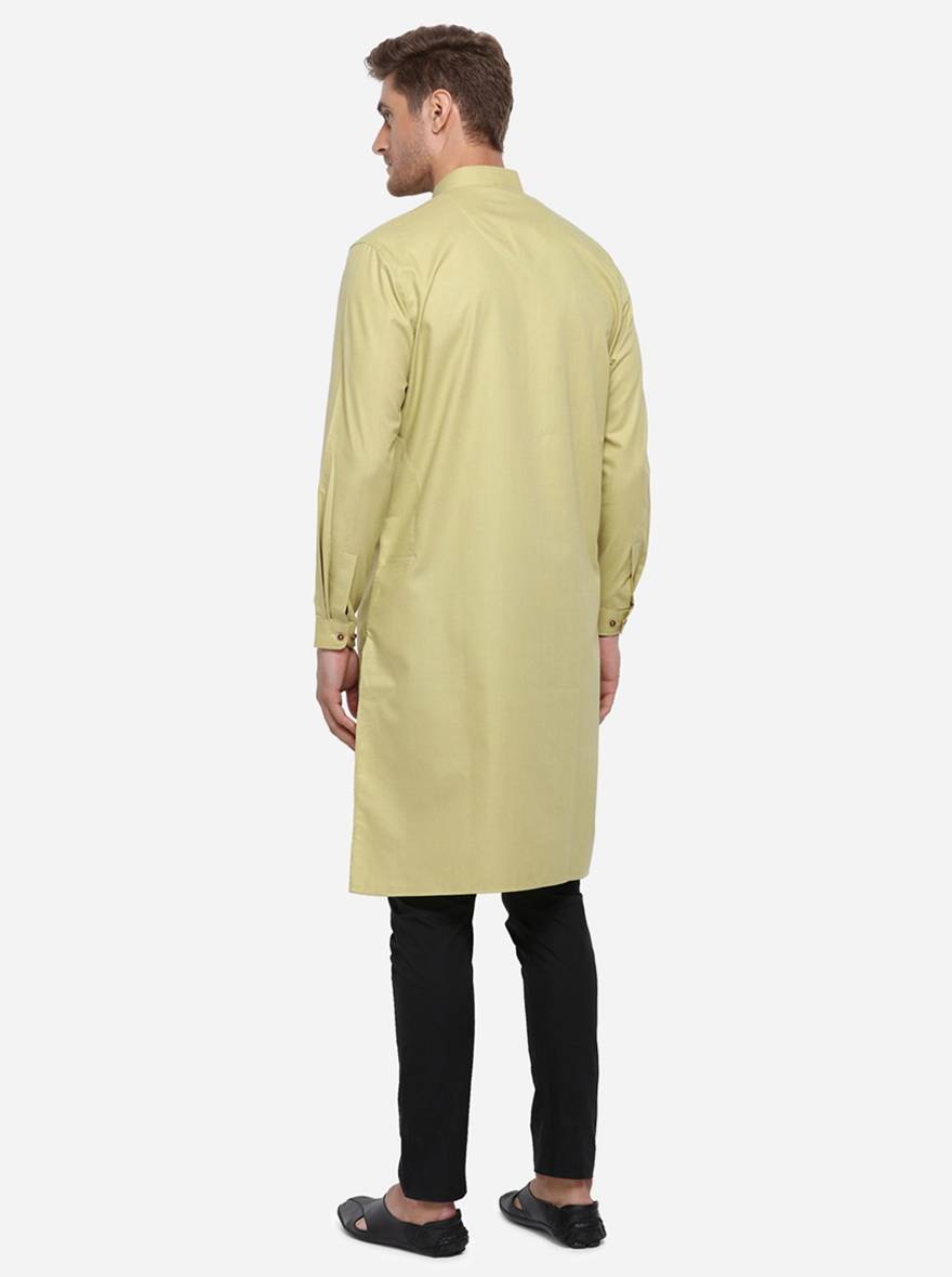 Light Mustard Self Design Regular Fit Modi Kurta | JadeBlue