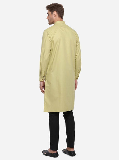 Light Mustard Self Design Regular Fit Modi Kurta | JadeBlue