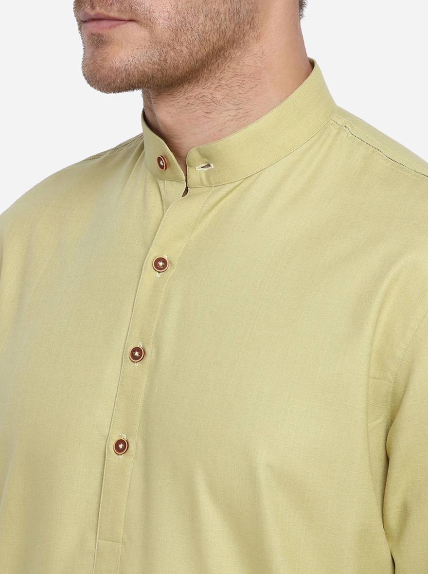 Light Mustard Self Design Regular Fit Modi Kurta | JadeBlue