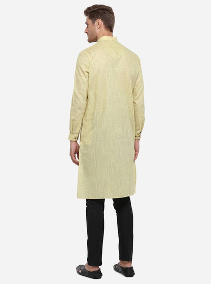 Light Yellow Self Design Regular Fit Modi Kurta | JadeBlue