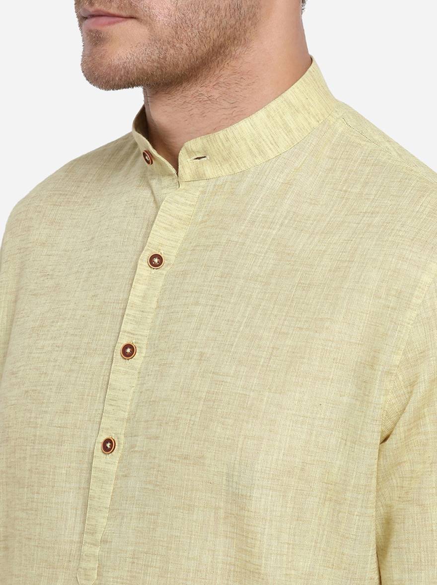 Light Yellow Self Design Regular Fit Modi Kurta | JadeBlue