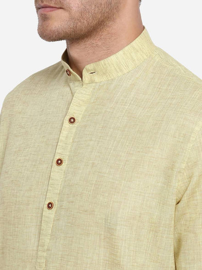 Light Yellow Self Design Regular Fit Modi Kurta | JadeBlue