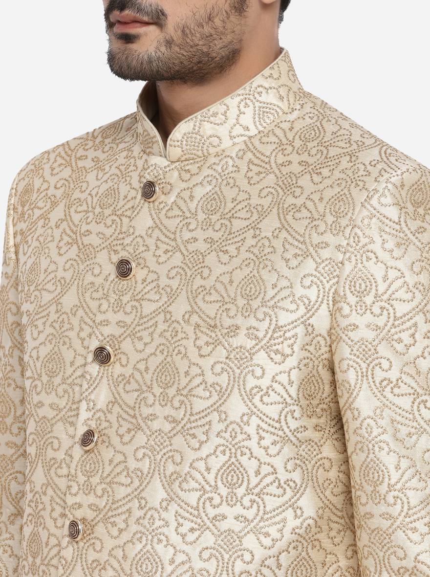 Beige & Golden Sherwani | Azania