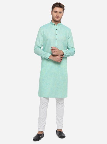 Mint Blue Self Design Regular Fit Modi Kurta | JadeBlue
