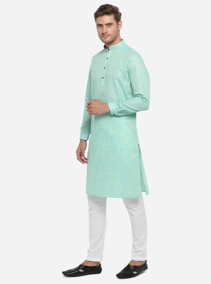 Mint Blue Self Design Regular Fit Modi Kurta | JadeBlue
