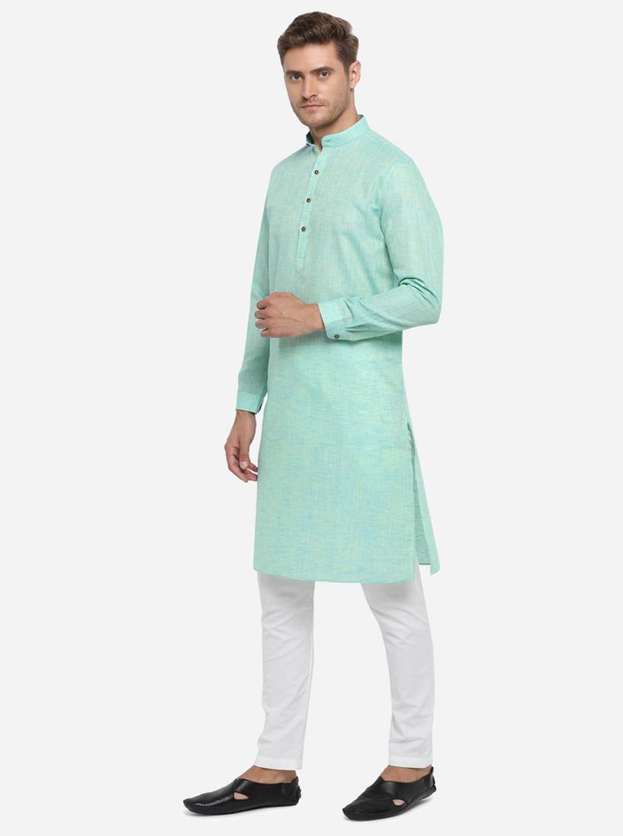 Mint Blue Self Design Regular Fit Modi Kurta | JadeBlue