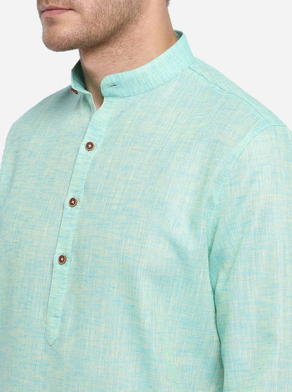 Mint Blue Self Design Regular Fit Modi Kurta | JadeBlue