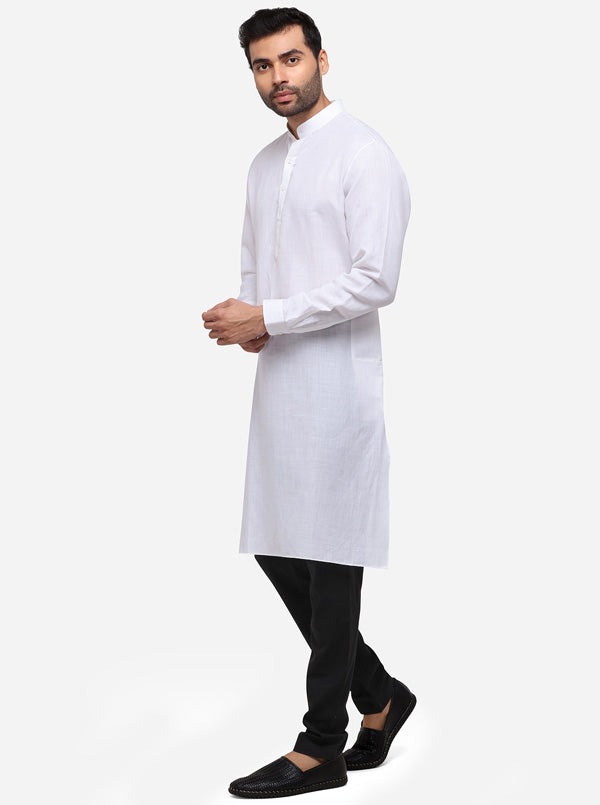 White Self Textured Regular Fit Modi Kurta | JadeBlue