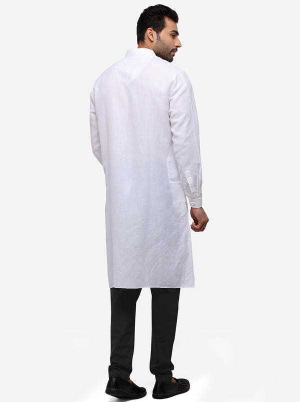 White Self Textured Regular Fit Modi Kurta | JadeBlue