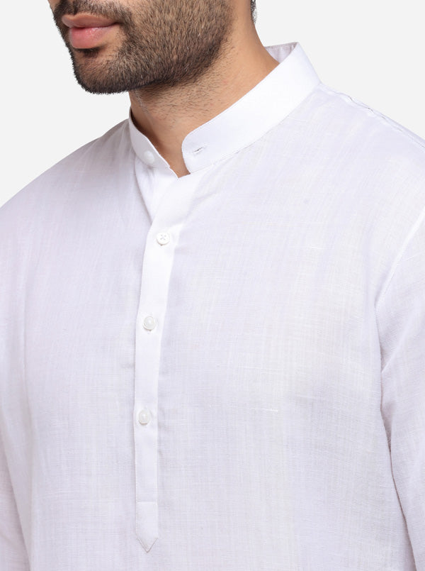 White Self Textured Regular Fit Modi Kurta | JadeBlue