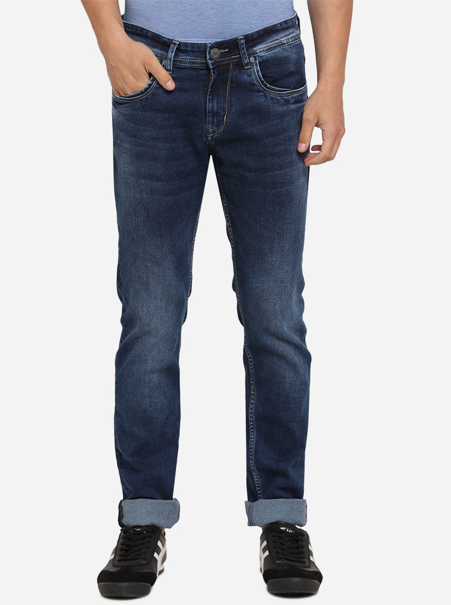 Marina Blue Solid Slim Fit Jeans | JadeBlue Sport