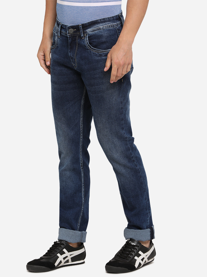 Marina Blue Solid Slim Fit Jeans | JadeBlue Sport