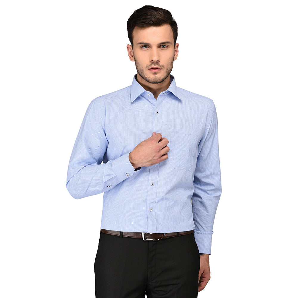 Greenfibre Sky Blue Striped Regular Fit Formal Shirt