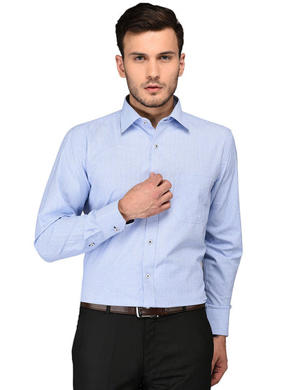 Greenfibre Sky Blue Striped Regular Fit Formal Shirt