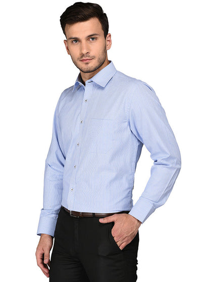 Greenfibre Sky Blue Striped Regular Fit Formal Shirt