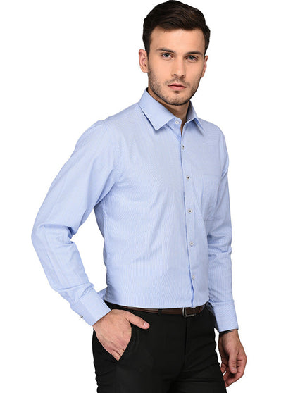 Greenfibre Sky Blue Striped Regular Fit Formal Shirt