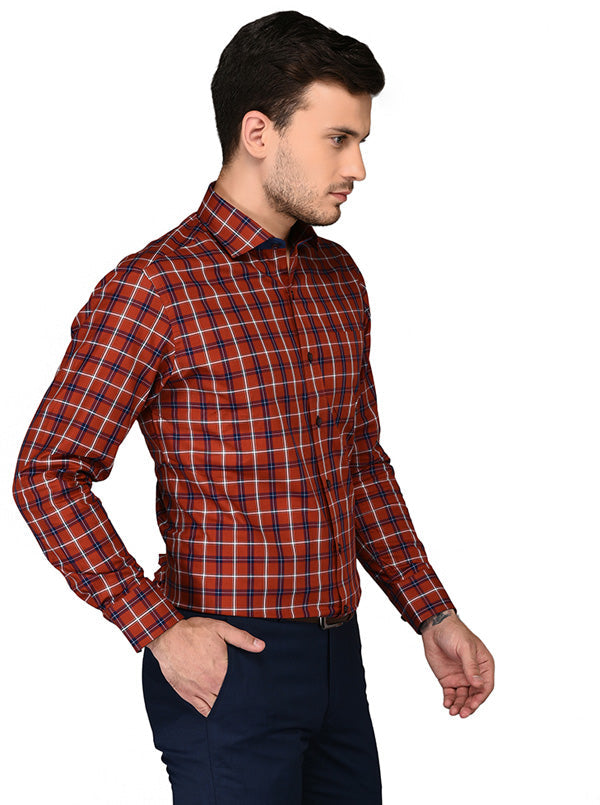 JadeBlue Maroon & Blue Checked Slim Fit Formal Shirt