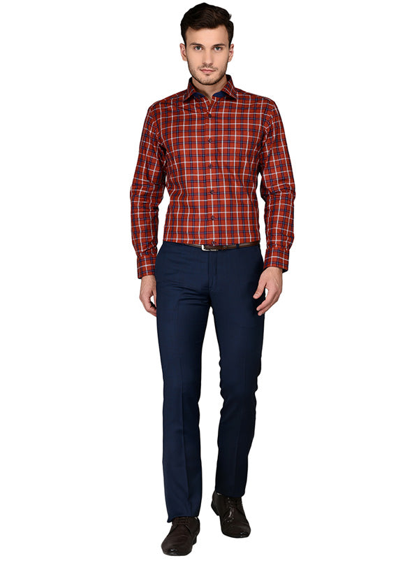 JadeBlue Maroon & Blue Checked Slim Fit Formal Shirt