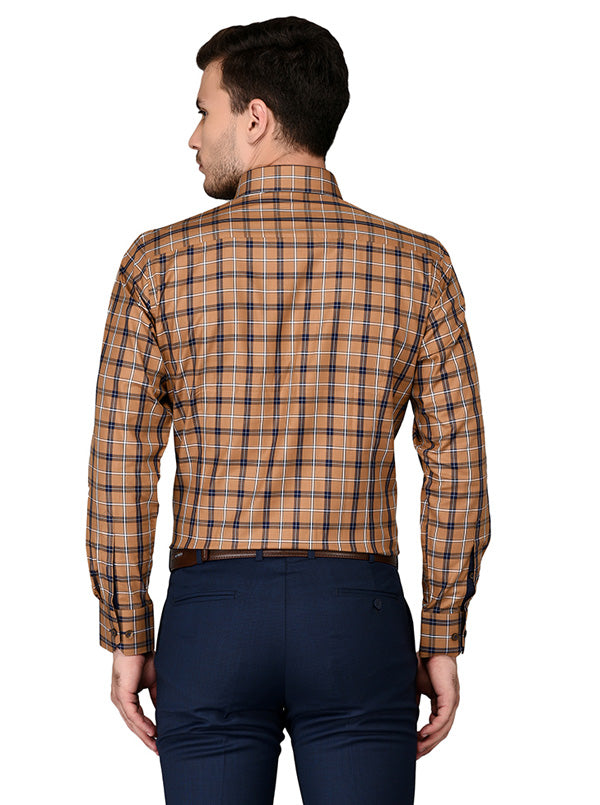 JadeBlue Brown Checked Slim Fit Formal Shirt