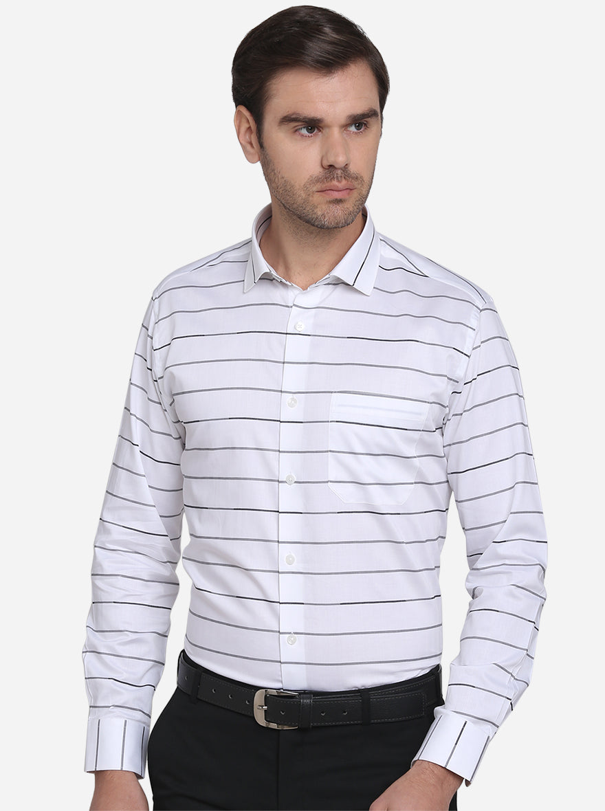 White & Grey Striped Slim Fit Formal Shirt | Metal