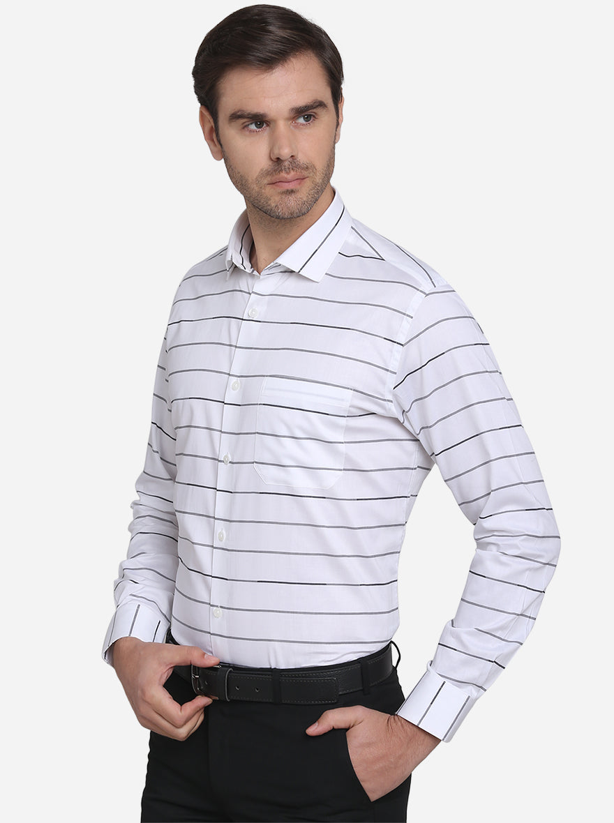 White & Grey Striped Slim Fit Formal Shirt | Metal