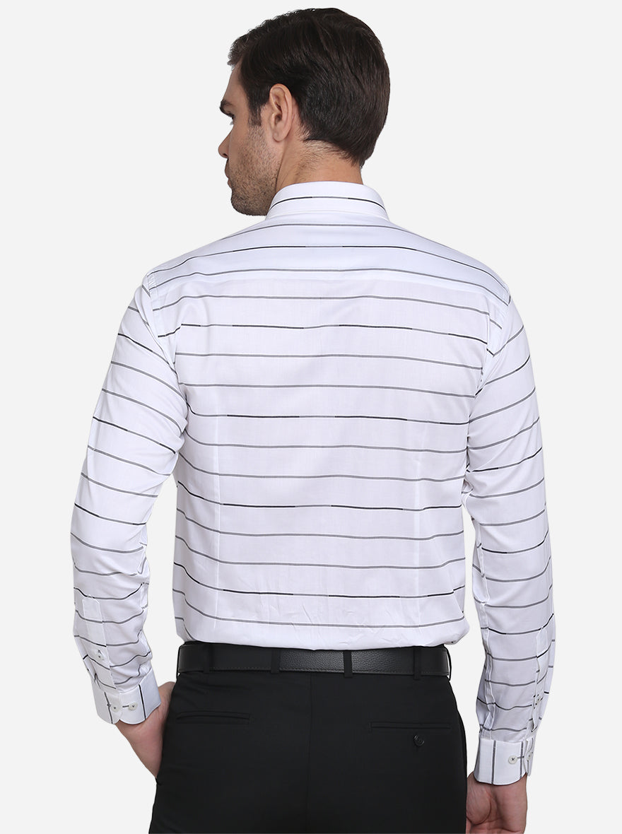 White & Grey Striped Slim Fit Formal Shirt | Metal