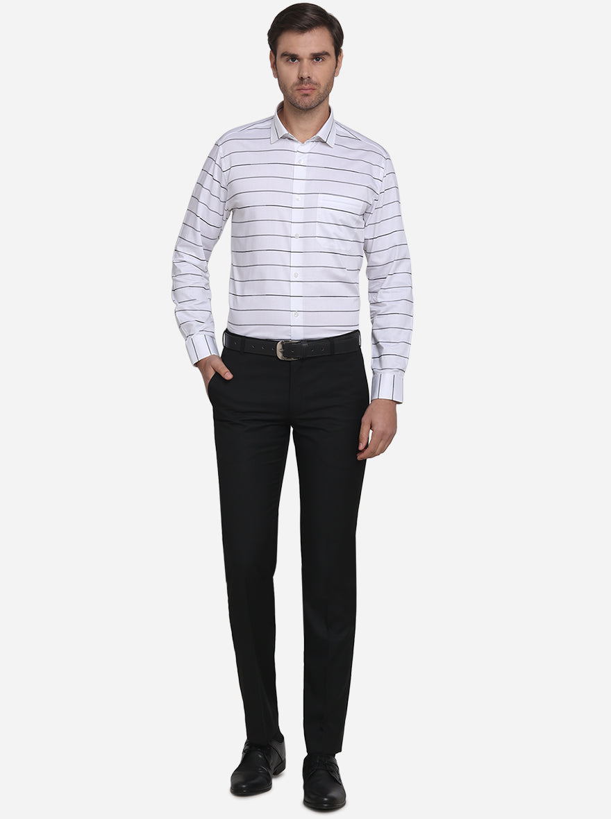 White & Grey Striped Slim Fit Formal Shirt | Metal