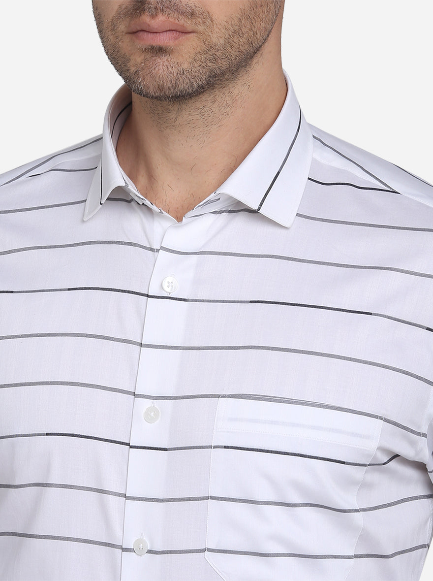 White & Grey Striped Slim Fit Formal Shirt | Metal