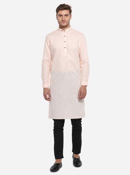 Peach Self Design Regular Fit Modi Kurta | JadeBlue