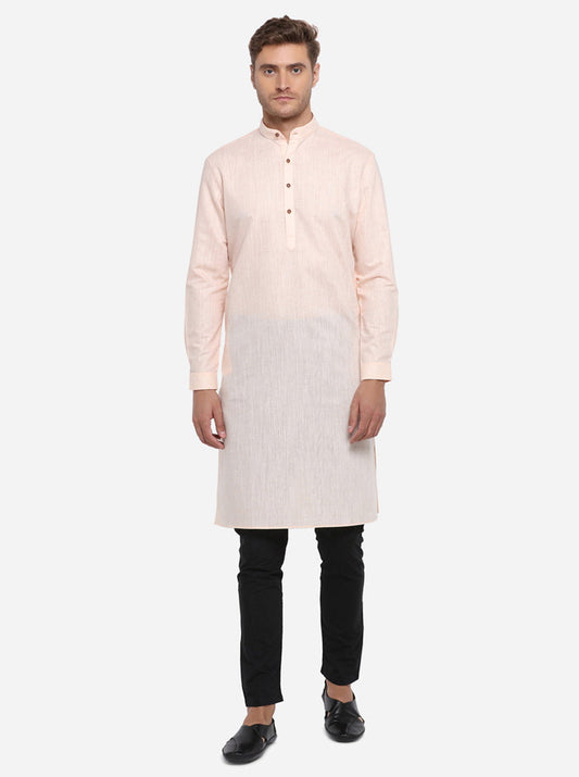 Peach Self Design Regular Fit Modi Kurta | JadeBlue