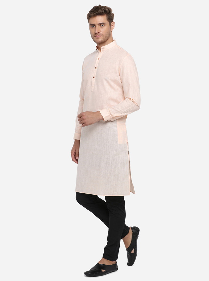 Peach Self Design Regular Fit Modi Kurta | JadeBlue
